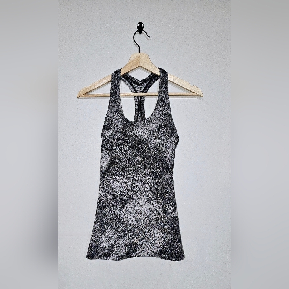 Lululemon Cool Racerback II Luon Spray Jacquard White Black Size 4 - Picture 5 of 7